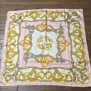Art Of The Scarf Tie Rack Vintage Pink and Gold Equestrian Print Scarf